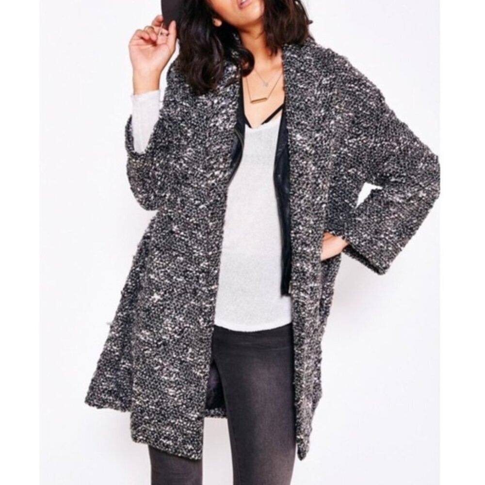 UNIF Black and White Bouclé Open Cardigan